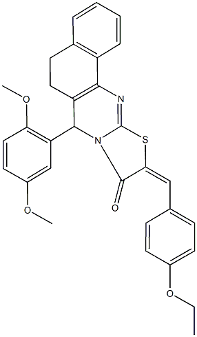 7-(2,5-dimethoxyphenyl)-10-(4-ethoxybenzylidene)-5,7-dihydro-6H-benzo[h][1,3]thiazolo[2,3-b]quinazolin-9(10H)-one Struktur