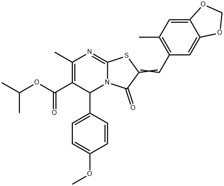 isopropyl 5-(4-methoxyphenyl)-7-methyl-2-[(6-methyl-1,3-benzodioxol-5-yl)methylene]-3-oxo-2,3-dihydro-5H-[1,3]thiazolo[3,2-a]pyrimidine-6-carboxylate Struktur