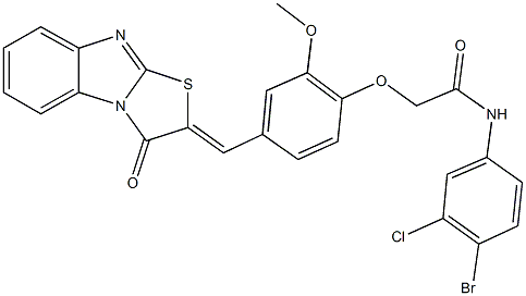 N-(4-bromo-3-chlorophenyl)-2-{2-methoxy-4-[(3-oxo[1,3]thiazolo[3,2-a]benzimidazol-2(3H)-ylidene)methyl]phenoxy}acetamide Struktur