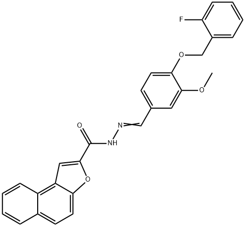 N'-{4-[(2-fluorobenzyl)oxy]-3-methoxybenzylidene}naphtho[2,1-b]furan-2-carbohydrazide Struktur