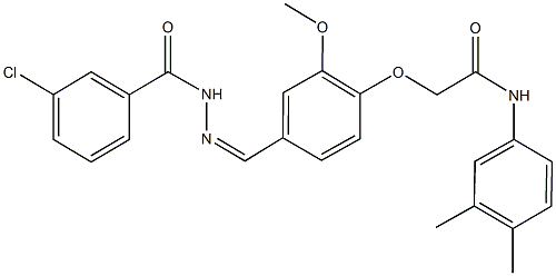 2-{4-[2-(3-chlorobenzoyl)carbohydrazonoyl]-2-methoxyphenoxy}-N-(3,4-dimethylphenyl)acetamide Struktur