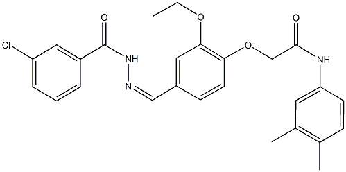 2-{4-[2-(3-chlorobenzoyl)carbohydrazonoyl]-2-ethoxyphenoxy}-N-(3,4-dimethylphenyl)acetamide Struktur