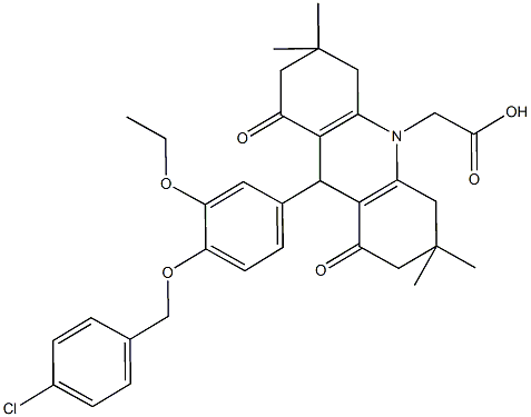 (9-{4-[(4-chlorobenzyl)oxy]-3-ethoxyphenyl}-3,3,6,6-tetramethyl-1,8-dioxo-2,3,4,5,6,7,8,9-octahydro-10(1H)-acridinyl)acetic acid Struktur