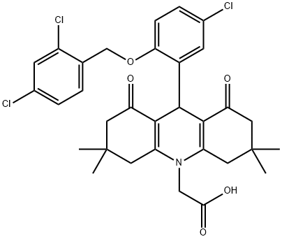 (9-{5-chloro-2-[(2,4-dichlorobenzyl)oxy]phenyl}-3,3,6,6-tetramethyl-1,8-dioxo-2,3,4,5,6,7,8,9-octahydro-10(1H)-acridinyl)acetic acid Struktur