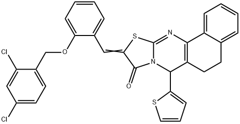 10-{2-[(2,4-dichlorobenzyl)oxy]benzylidene}-7-(2-thienyl)-5,7-dihydro-6H-benzo[h][1,3]thiazolo[2,3-b]quinazolin-9(10H)-one Struktur