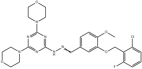 3-[(2-chloro-6-fluorobenzyl)oxy]-4-methoxybenzaldehyde [4,6-di(4-morpholinyl)-1,3,5-triazin-2-yl]hydrazone Struktur