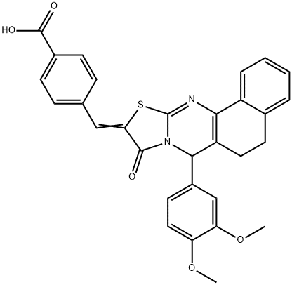 4-[(7-(3,4-dimethoxyphenyl)-9-oxo-5,7-dihydro-6H-benzo[h][1,3]thiazolo[2,3-b]quinazolin-10(9H)-ylidene)methyl]benzoic acid Struktur