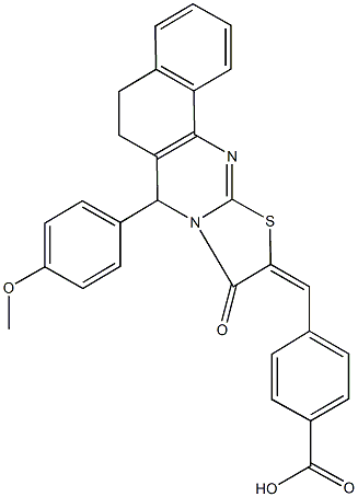 4-[(7-(4-methoxyphenyl)-9-oxo-5,7-dihydro-6H-benzo[h][1,3]thiazolo[2,3-b]quinazolin-10(9H)-ylidene)methyl]benzoic acid Struktur