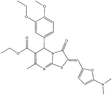 ethyl 2-{[5-(dimethylamino)-2-furyl]methylene}-5-(3-ethoxy-4-methoxyphenyl)-7-methyl-3-oxo-2,3-dihydro-5H-[1,3]thiazolo[3,2-a]pyrimidine-6-carboxylate Struktur