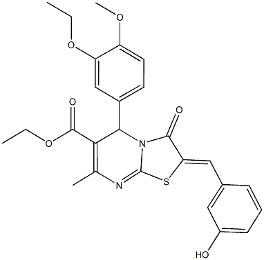 ethyl 5-(3-ethoxy-4-methoxyphenyl)-2-(3-hydroxybenzylidene)-7-methyl-3-oxo-2,3-dihydro-5H-[1,3]thiazolo[3,2-a]pyrimidine-6-carboxylate Struktur