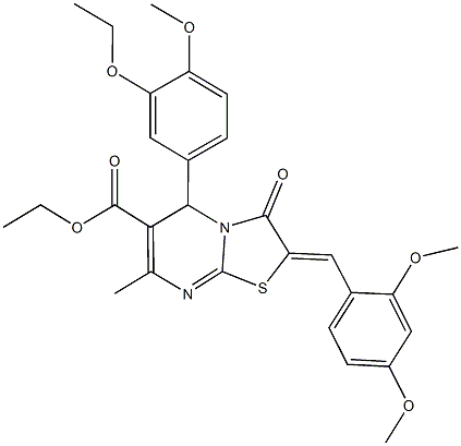 ethyl 2-(2,4-dimethoxybenzylidene)-5-(3-ethoxy-4-methoxyphenyl)-7-methyl-3-oxo-2,3-dihydro-5H-[1,3]thiazolo[3,2-a]pyrimidine-6-carboxylate Struktur