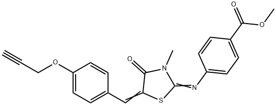 methyl 4-({3-methyl-4-oxo-5-[4-(2-propynyloxy)benzylidene]-1,3-thiazolidin-2-ylidene}amino)benzoate Struktur