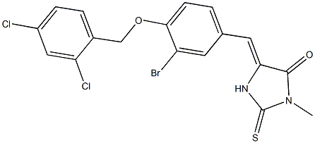 5-{3-bromo-4-[(2,4-dichlorobenzyl)oxy]benzylidene}-3-methyl-2-thioxo-4-imidazolidinone Struktur