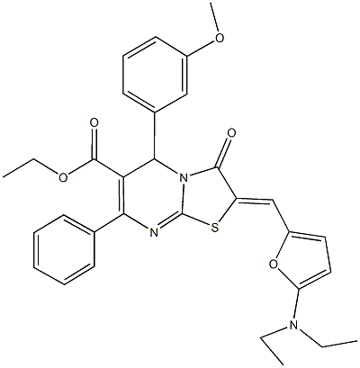 ethyl 2-{[5-(diethylamino)-2-furyl]methylene}-5-(3-methoxyphenyl)-3-oxo-7-phenyl-2,3-dihydro-5H-[1,3]thiazolo[3,2-a]pyrimidine-6-carboxylate Struktur