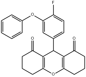 9-(4-fluoro-3-phenoxyphenyl)-3,4,5,6,7,9-hexahydro-1H-xanthene-1,8(2H)-dione Struktur