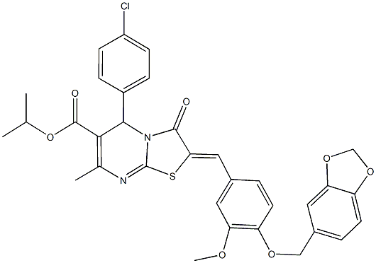 isopropyl 2-[4-(1,3-benzodioxol-5-ylmethoxy)-3-methoxybenzylidene]-5-(4-chlorophenyl)-7-methyl-3-oxo-2,3-dihydro-5H-[1,3]thiazolo[3,2-a]pyrimidine-6-carboxylate Struktur