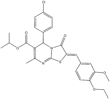 isopropyl 5-(4-chlorophenyl)-2-(4-ethoxy-3-methoxybenzylidene)-7-methyl-3-oxo-2,3-dihydro-5H-[1,3]thiazolo[3,2-a]pyrimidine-6-carboxylate Struktur