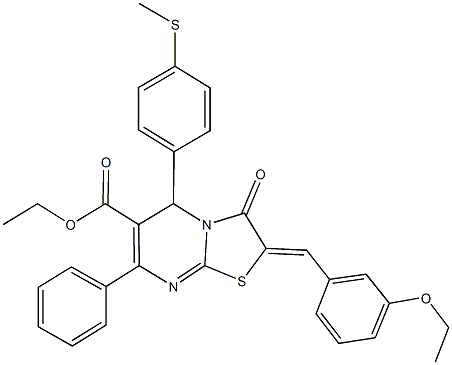 ethyl 2-(3-ethoxybenzylidene)-5-[4-(methylsulfanyl)phenyl]-3-oxo-7-phenyl-2,3-dihydro-5H-[1,3]thiazolo[3,2-a]pyrimidine-6-carboxylate Struktur