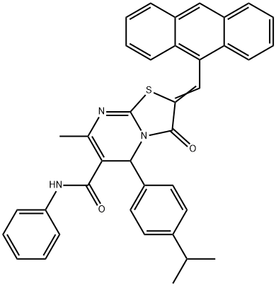 2-(9-anthrylmethylene)-5-(4-isopropylphenyl)-7-methyl-3-oxo-N-phenyl-2,3-dihydro-5H-[1,3]thiazolo[3,2-a]pyrimidine-6-carboxamide Struktur