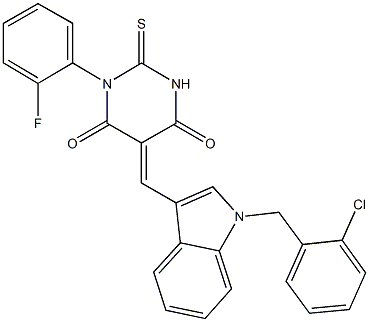 5-{[1-(2-chlorobenzyl)-1H-indol-3-yl]methylene}-1-(2-fluorophenyl)-2-thioxodihydro-4,6(1H,5H)-pyrimidinedione Struktur