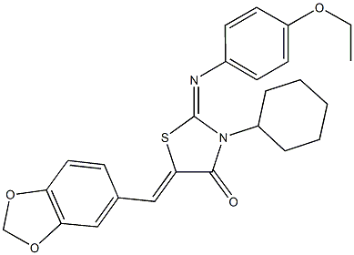 5-(1,3-benzodioxol-5-ylmethylene)-3-cyclohexyl-2-[(4-ethoxyphenyl)imino]-1,3-thiazolidin-4-one Struktur