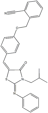 2-[(4-{[3-isobutyl-4-oxo-2-(phenylimino)-1,3-thiazolidin-5-ylidene]methyl}phenoxy)methyl]benzonitrile Struktur