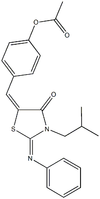 4-{[3-isobutyl-4-oxo-2-(phenylimino)-1,3-thiazolidin-5-ylidene]methyl}phenyl acetate Struktur