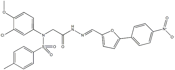 N-(3-chloro-4-methoxyphenyl)-N-(2-{2-[(5-{4-nitrophenyl}-2-furyl)methylene]hydrazino}-2-oxoethyl)-4-methylbenzenesulfonamide Struktur