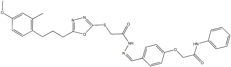 2-(4-{2-[({5-[3-(4-methoxy-2-methylphenyl)propyl]-1,3,4-oxadiazol-2-yl}sulfanyl)acetyl]carbohydrazonoyl}phenoxy)-N-phenylacetamide Struktur