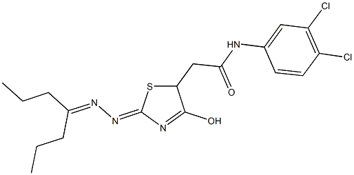 N-(3,4-dichlorophenyl)-2-{4-hydroxy-2-[(1-propylbutylidene)hydrazono]-2,5-dihydro-1,3-thiazol-5-yl}acetamide Struktur