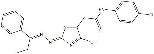 N-(4-chlorophenyl)-2-{4-hydroxy-2-[(1-phenylpropylidene)hydrazono]-2,5-dihydro-1,3-thiazol-5-yl}acetamide Struktur