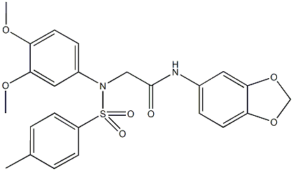 N-(1,3-benzodioxol-5-yl)-2-{3,4-dimethoxy[(4-methylphenyl)sulfonyl]anilino}acetamide Struktur