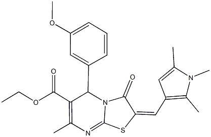 ethyl 5-(3-methoxyphenyl)-7-methyl-3-oxo-2-[(1,2,5-trimethyl-1H-pyrrol-3-yl)methylene]-2,3-dihydro-5H-[1,3]thiazolo[3,2-a]pyrimidine-6-carboxylate Struktur