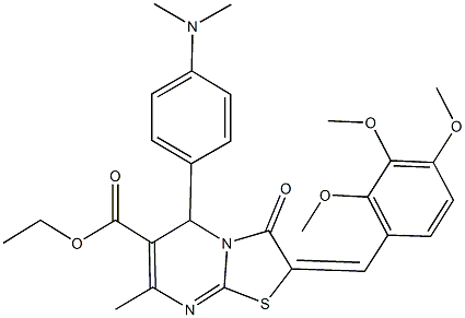 ethyl 5-[4-(dimethylamino)phenyl]-7-methyl-3-oxo-2-(2,3,4-trimethoxybenzylidene)-2,3-dihydro-5H-[1,3]thiazolo[3,2-a]pyrimidine-6-carboxylate Struktur