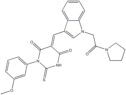 1-(3-methoxyphenyl)-5-({1-[2-oxo-2-(1-pyrrolidinyl)ethyl]-1H-indol-3-yl}methylene)-2-thioxodihydro-4,6(1H,5H)-pyrimidinedione Struktur