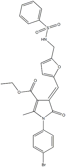 ethyl 1-(4-bromophenyl)-2-methyl-5-oxo-4-[(5-{[(phenylsulfonyl)amino]methyl}-2-furyl)methylene]-4,5-dihydro-1H-pyrrole-3-carboxylate Struktur