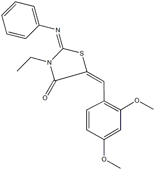 5-(2,4-dimethoxybenzylidene)-3-ethyl-2-(phenylimino)-1,3-thiazolidin-4-one Struktur