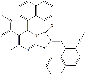 ethyl 2-[(2-methoxy-1-naphthyl)methylene]-7-methyl-5-(1-naphthyl)-3-oxo-2,3-dihydro-5H-[1,3]thiazolo[3,2-a]pyrimidine-6-carboxylate Struktur