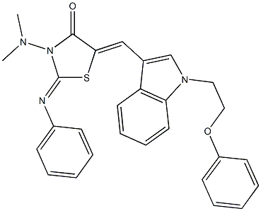 3-(dimethylamino)-5-{[1-(2-phenoxyethyl)-1H-indol-3-yl]methylene}-2-(phenylimino)-1,3-thiazolidin-4-one Struktur