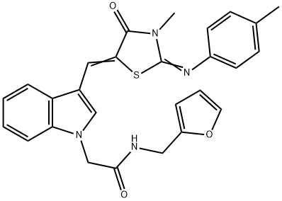 N-(2-furylmethyl)-2-[3-({3-methyl-2-[(4-methylphenyl)imino]-4-oxo-1,3-thiazolidin-5-ylidene}methyl)-1H-indol-1-yl]acetamide Struktur