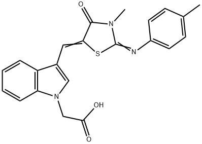 [3-({3-methyl-2-[(4-methylphenyl)imino]-4-oxo-1,3-thiazolidin-5-ylidene}methyl)-1H-indol-1-yl]acetic acid Struktur