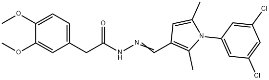 N'-{[1-(3,5-dichlorophenyl)-2,5-dimethyl-1H-pyrrol-3-yl]methylene}-2-(3,4-dimethoxyphenyl)acetohydrazide Struktur