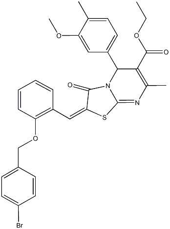 ethyl 2-{2-[(4-bromobenzyl)oxy]benzylidene}-5-(3-methoxy-4-methylphenyl)-7-methyl-3-oxo-2,3-dihydro-5H-[1,3]thiazolo[3,2-a]pyrimidine-6-carboxylate Struktur