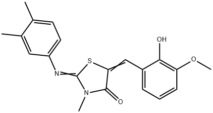 2-[(3,4-dimethylphenyl)imino]-5-(2-hydroxy-3-methoxybenzylidene)-3-methyl-1,3-thiazolidin-4-one Struktur