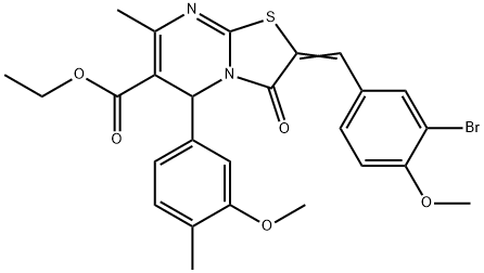 ethyl 2-(3-bromo-4-methoxybenzylidene)-5-(3-methoxy-4-methylphenyl)-7-methyl-3-oxo-2,3-dihydro-5H-[1,3]thiazolo[3,2-a]pyrimidine-6-carboxylate Struktur