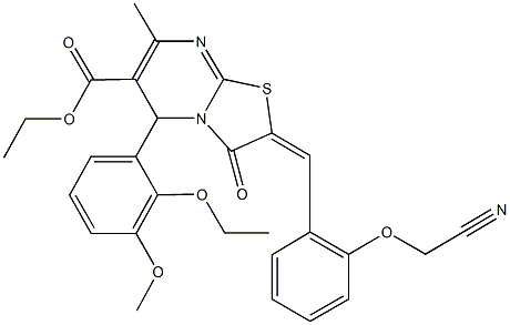 ethyl 2-[2-(cyanomethoxy)benzylidene]-5-(2-ethoxy-3-methoxyphenyl)-7-methyl-3-oxo-2,3-dihydro-5H-[1,3]thiazolo[3,2-a]pyrimidine-6-carboxylate Struktur