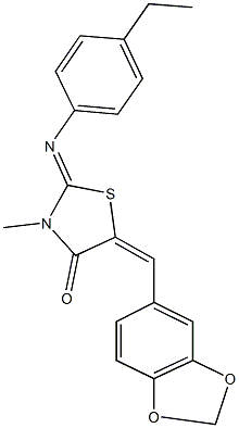 5-(1,3-benzodioxol-5-ylmethylene)-2-[(4-ethylphenyl)imino]-3-methyl-1,3-thiazolidin-4-one Struktur