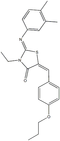 2-[(3,4-dimethylphenyl)imino]-3-ethyl-5-(4-propoxybenzylidene)-1,3-thiazolidin-4-one Struktur