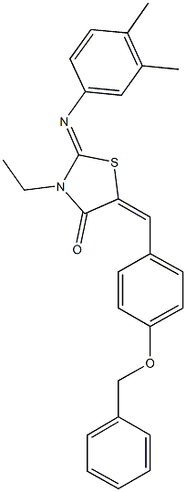 5-[4-(benzyloxy)benzylidene]-2-[(3,4-dimethylphenyl)imino]-3-ethyl-1,3-thiazolidin-4-one Struktur