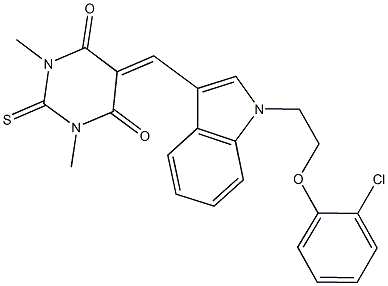 5-({1-[2-(2-chlorophenoxy)ethyl]-1H-indol-3-yl}methylene)-1,3-dimethyl-2-thioxodihydro-4,6(1H,5H)-pyrimidinedione Struktur